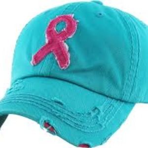 Pink Ribbon Vintage Teal Ball Cap